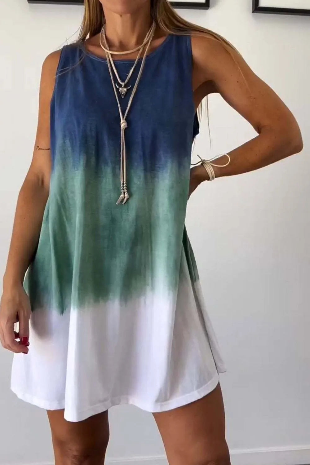 Full Size Tie-Dye Sleeveless Mini Tank Dress Plus Size