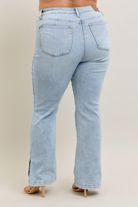 Judy Blue Full Size Tummy Control Vintage Wash Side Slit Slim Boot Jeans Plus Size