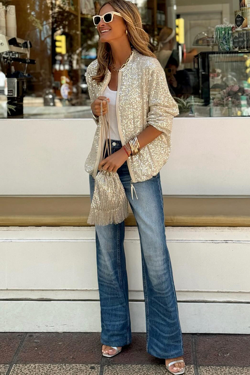 Apricot Sequin Zipper-up Jacket product image 4