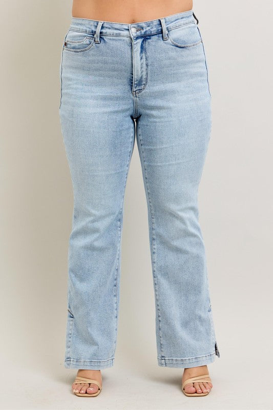 Judy Blue Full Size Tummy Control Vintage Wash Side Slit Slim Boot Jeans Plus Size