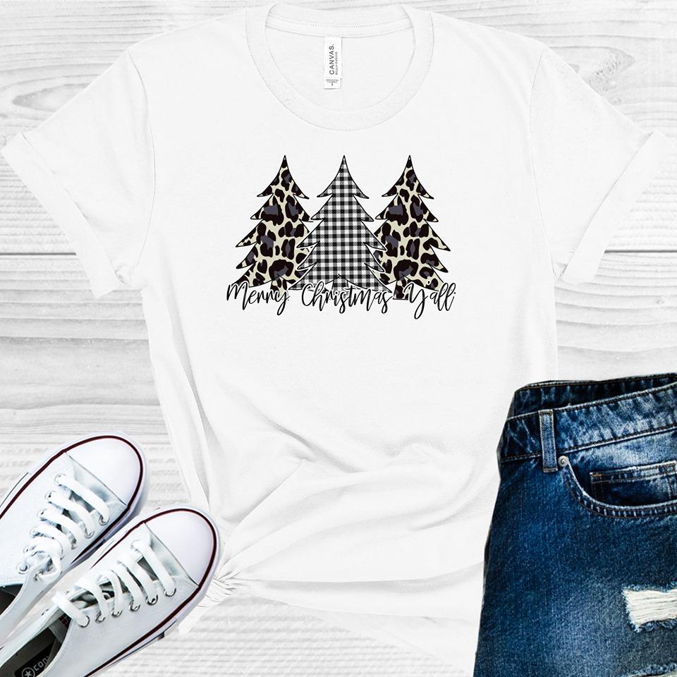 Merry Christmas Y'all Leopard Plaid Trees Graphic Tee product image 1