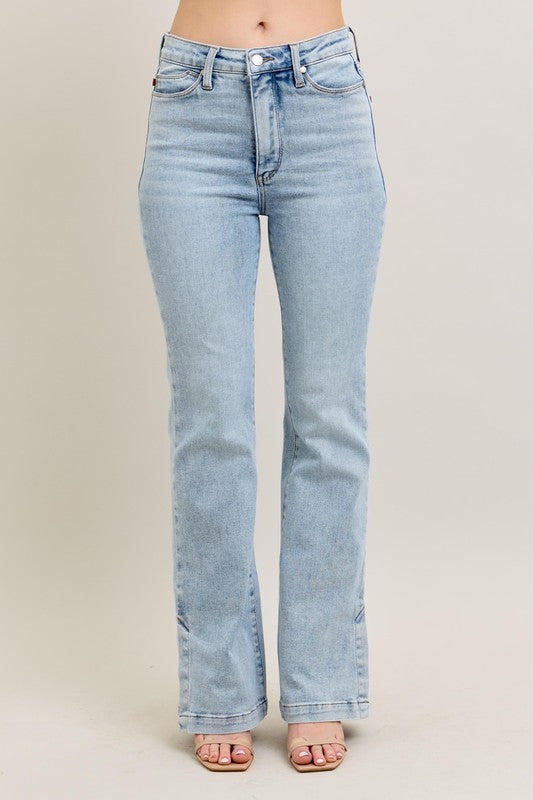 Judy Blue Full Size Tummy Control Vintage Wash Side Slit Slim Boot Jeans Plus Size