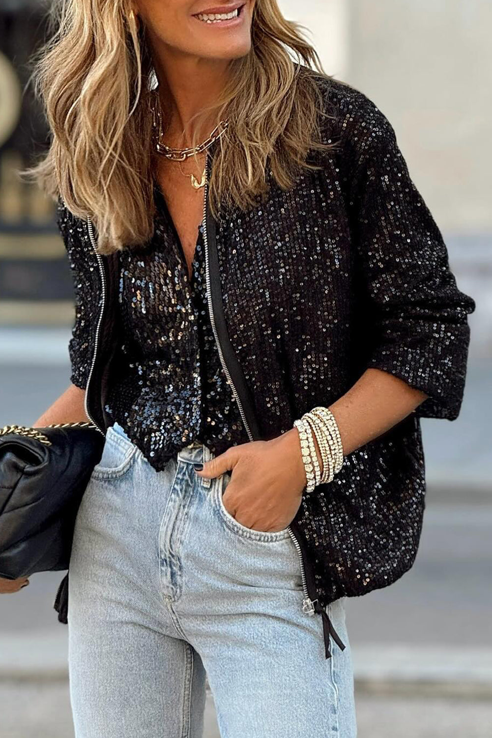 Apricot Sequin Zipper-up Jacket product image 6