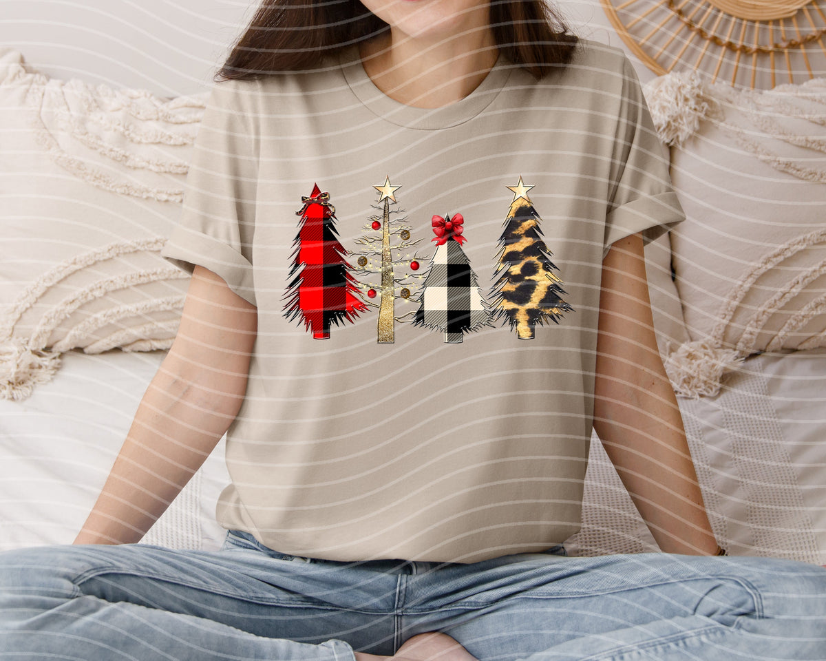 Buffalo Plaid Leopard Christmas Trees Graphic Tee product image 1