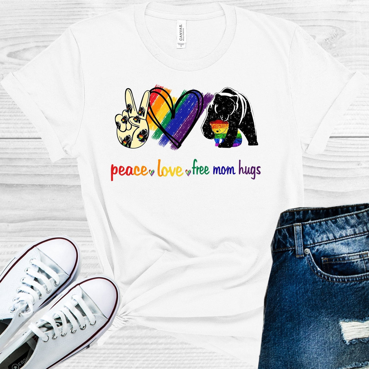 Peace Love Free Mom Hugs Graphic Tee product image 1