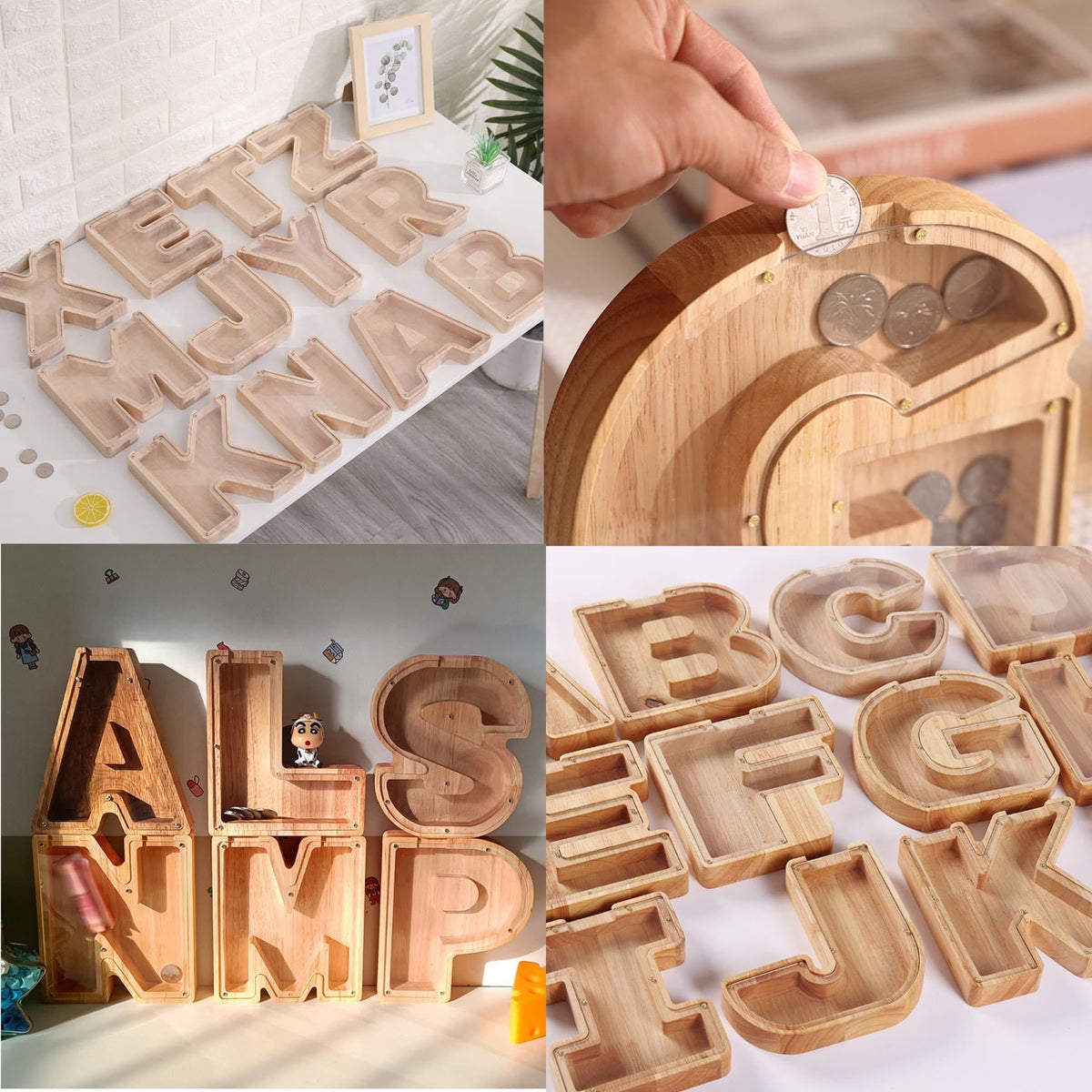 Wooden initial piggy bank