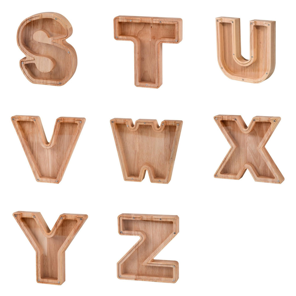 Wooden initial piggy bank